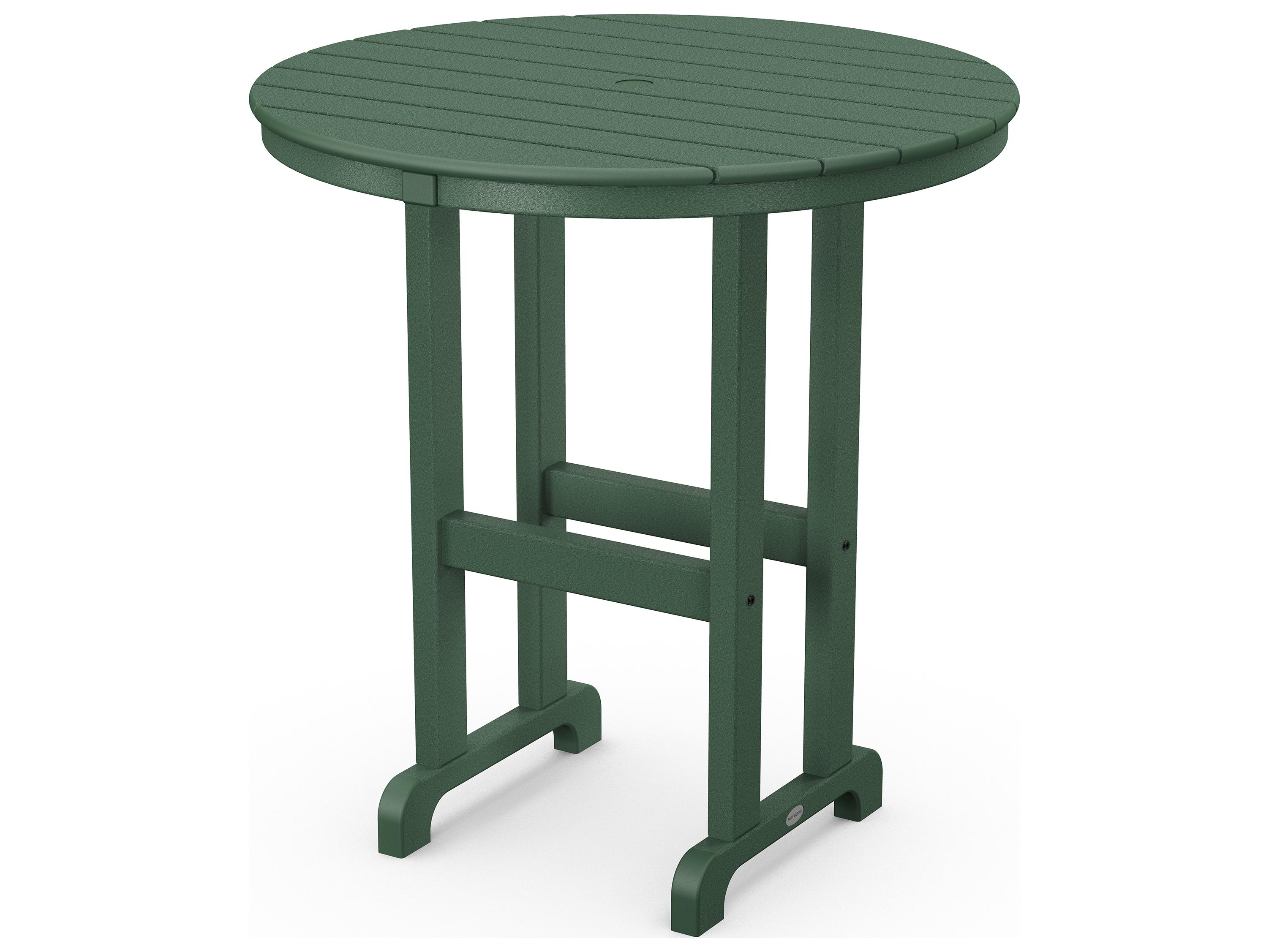 POLYWOOD® Traditional Recycled Plastic Round Outdoor Counter Table with Umbrella Hole