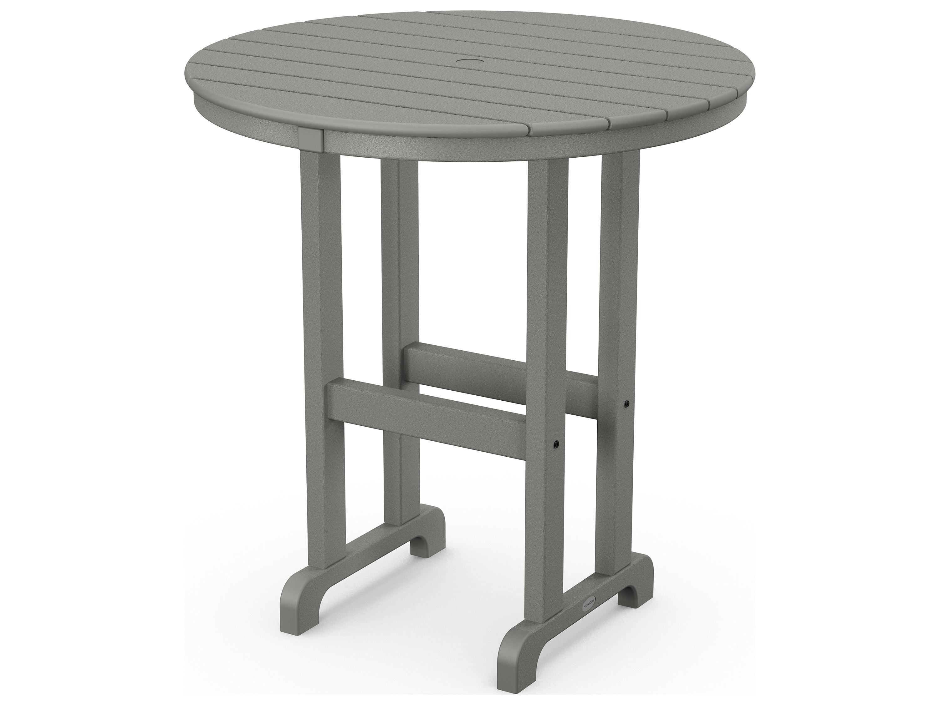 POLYWOOD® Traditional Recycled Plastic Round Outdoor Counter Table with Umbrella Hole