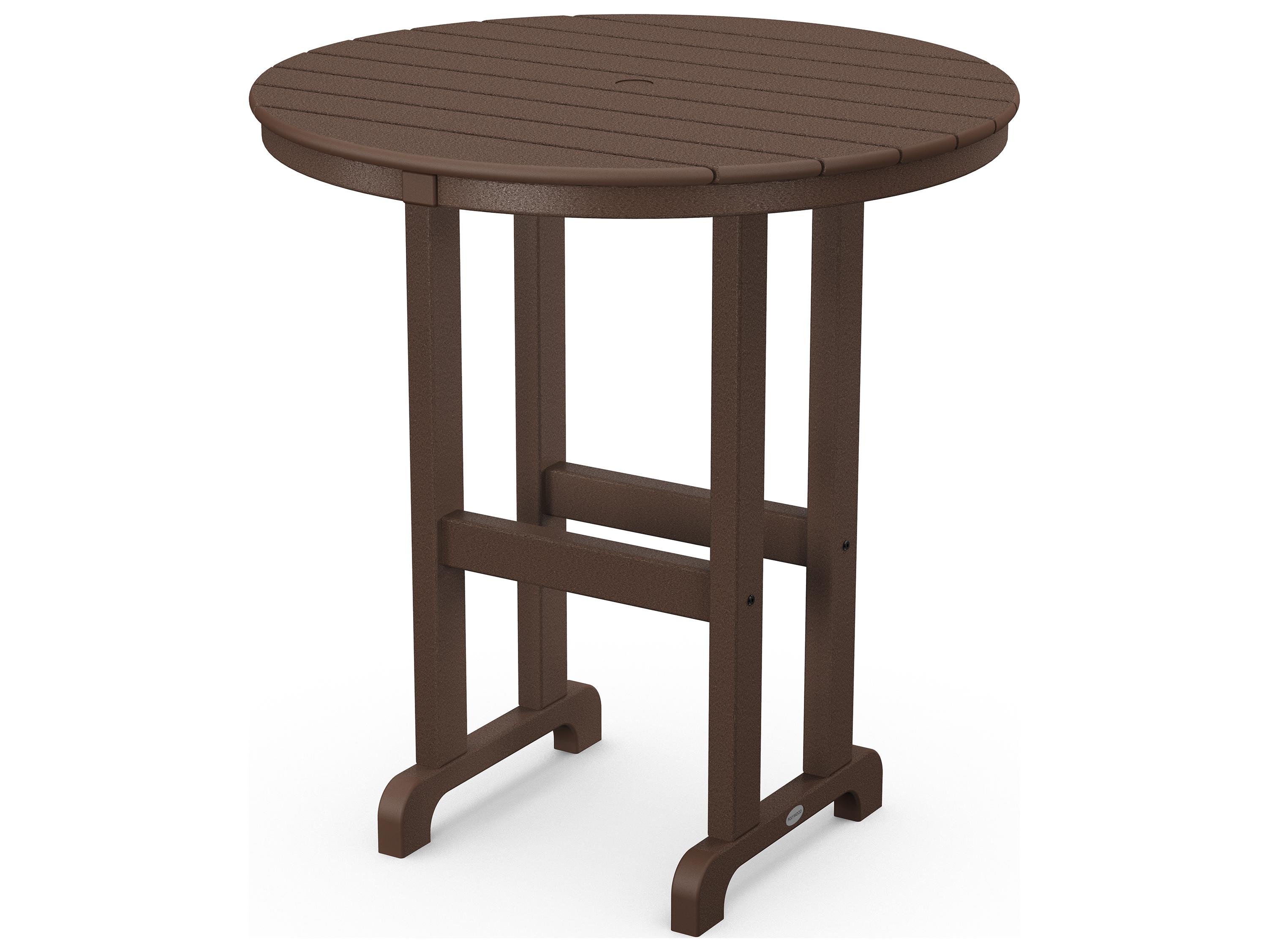 POLYWOOD® Traditional Recycled Plastic Round Outdoor Counter Table with Umbrella Hole