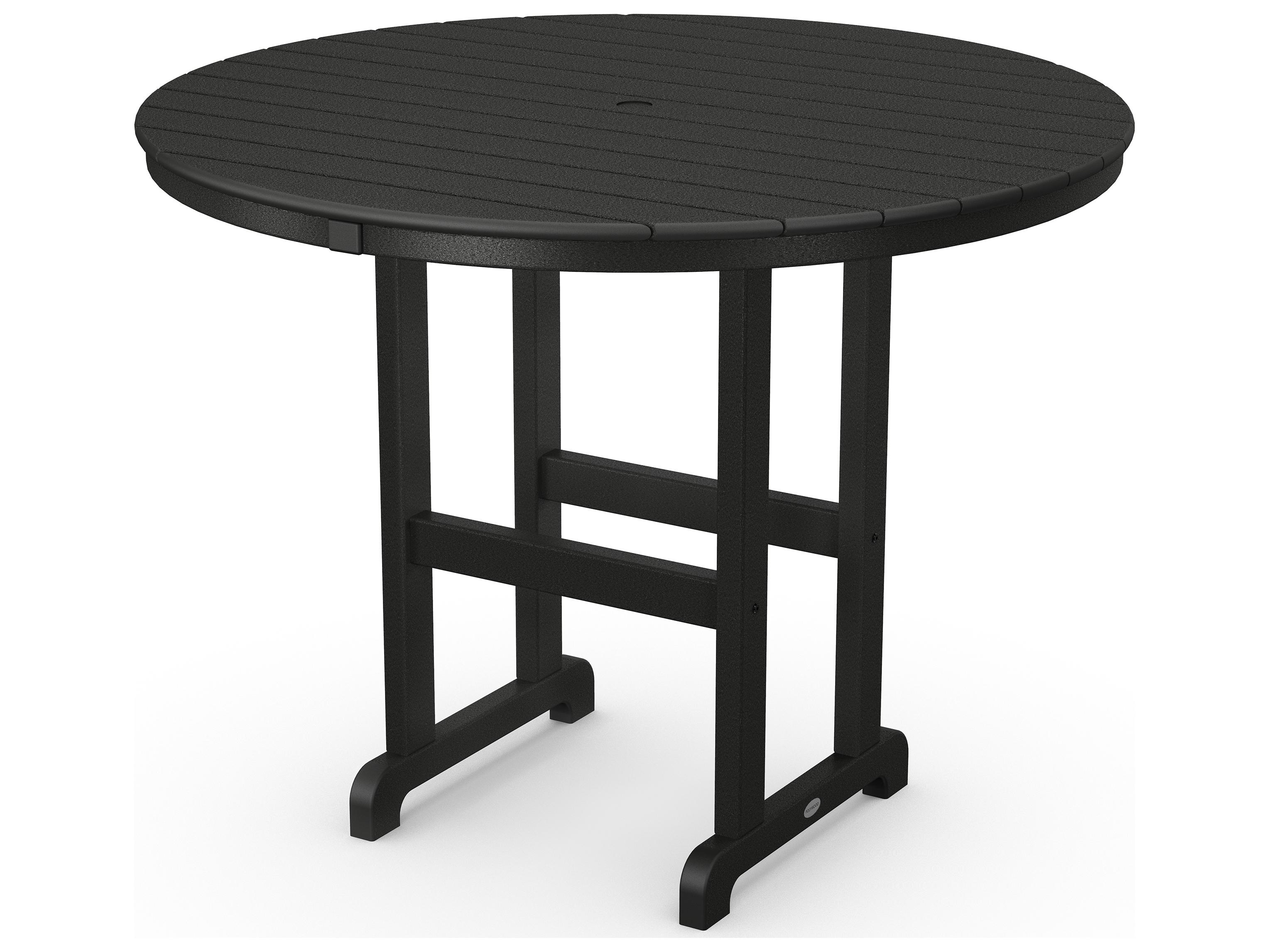 POLYWOOD® Traditional Tables Recycled Plastic Round Outdoor Patio Counter Table with Umbrella Hole