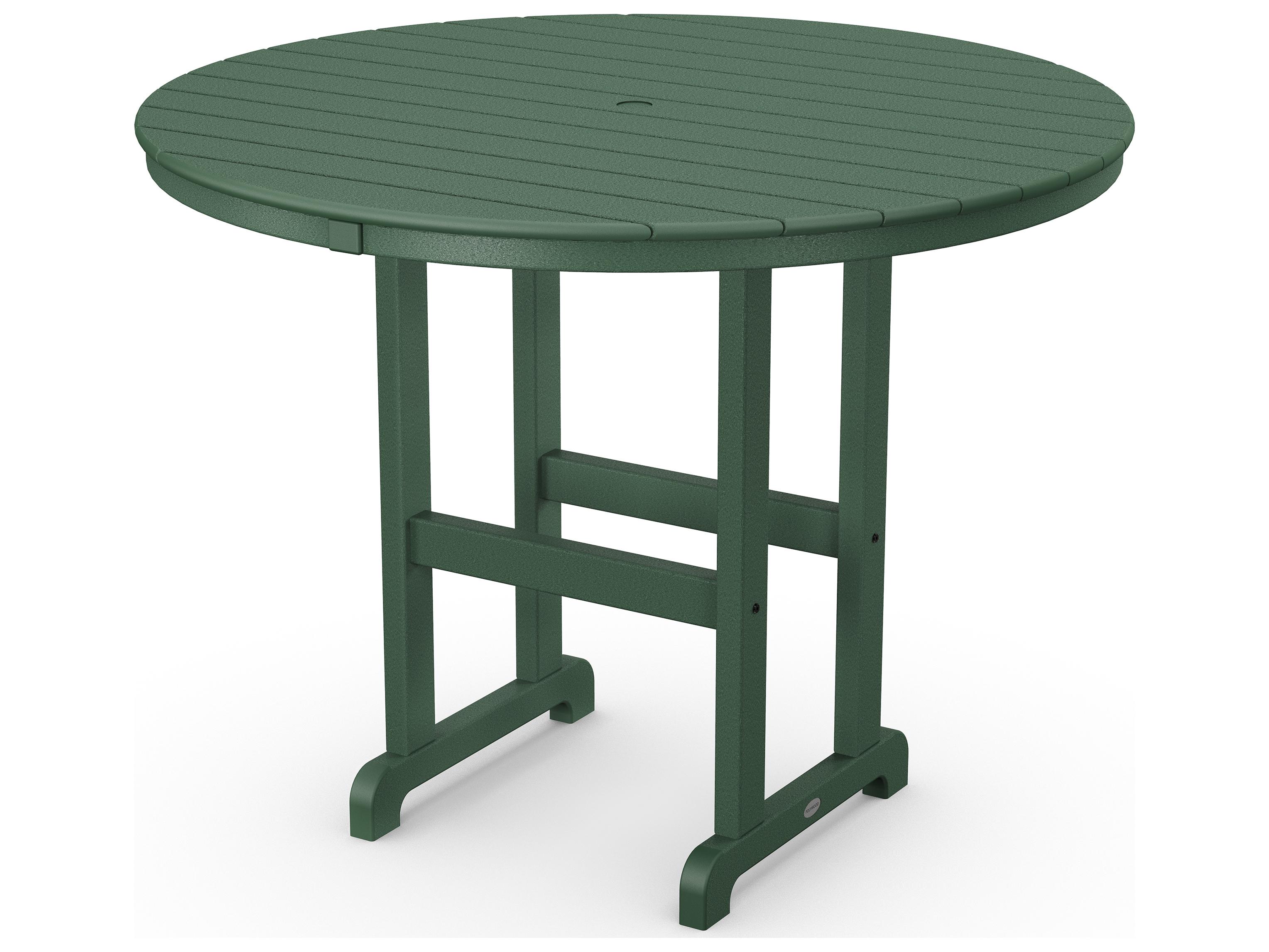 POLYWOOD® Traditional Tables Recycled Plastic Round Outdoor Patio Counter Table with Umbrella Hole