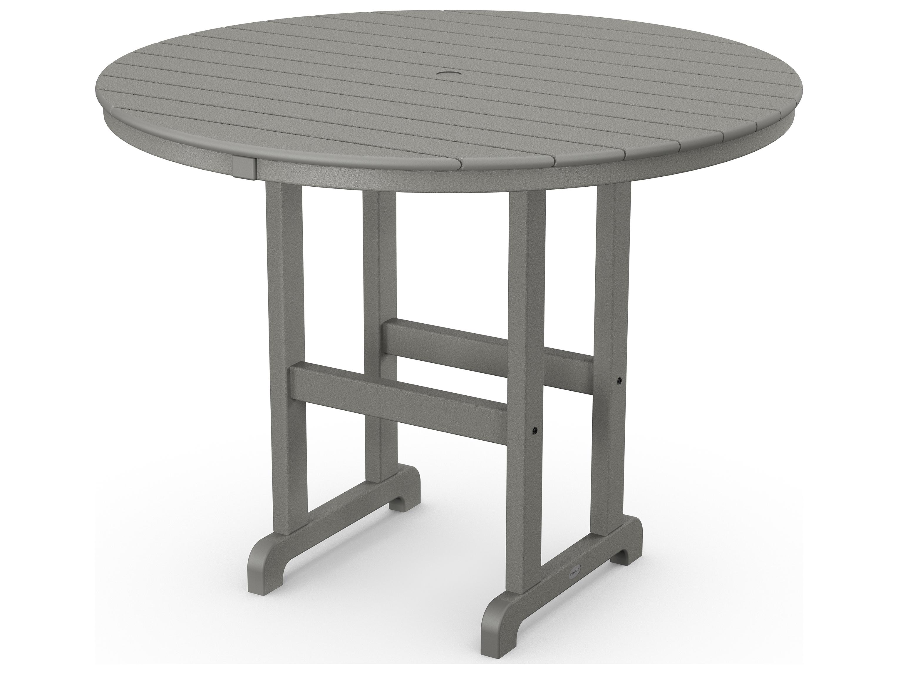 POLYWOOD® Traditional Tables Recycled Plastic Round Outdoor Patio Counter Table with Umbrella Hole