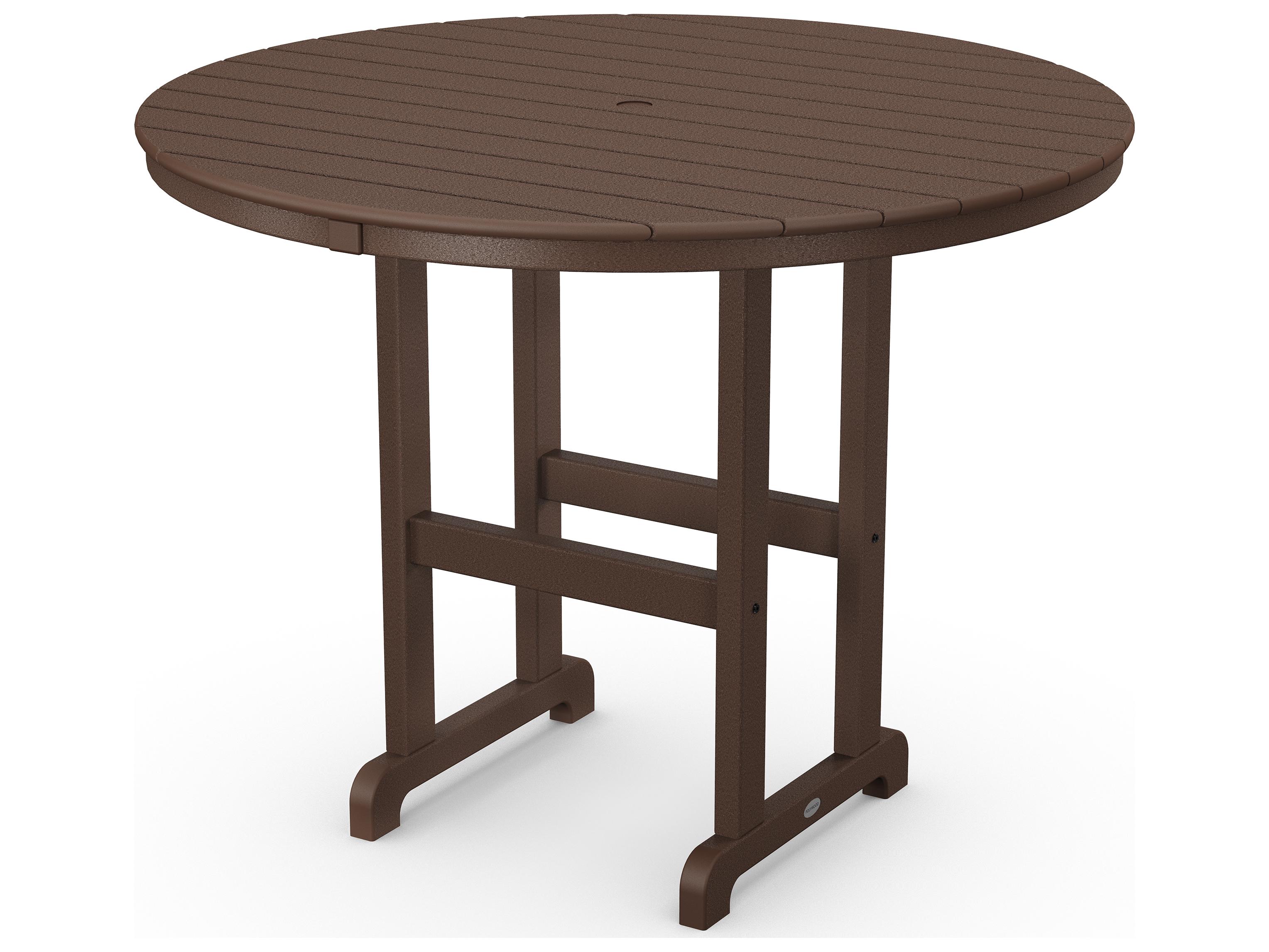 POLYWOOD® Traditional Tables Recycled Plastic Round Outdoor Patio Counter Table with Umbrella Hole