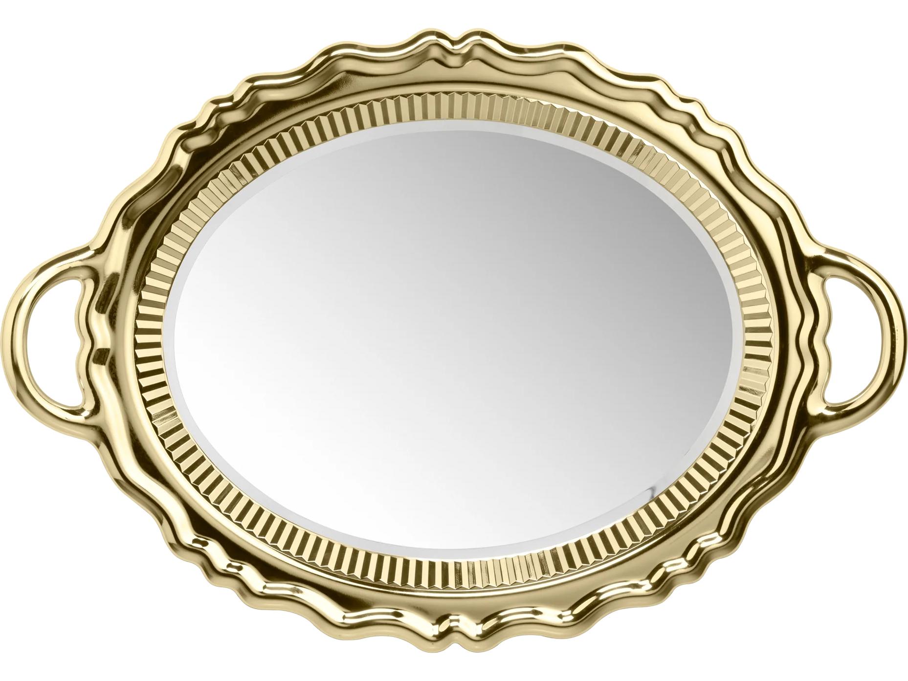 Qeeboo Plateau Gold Oval Wall Mirror