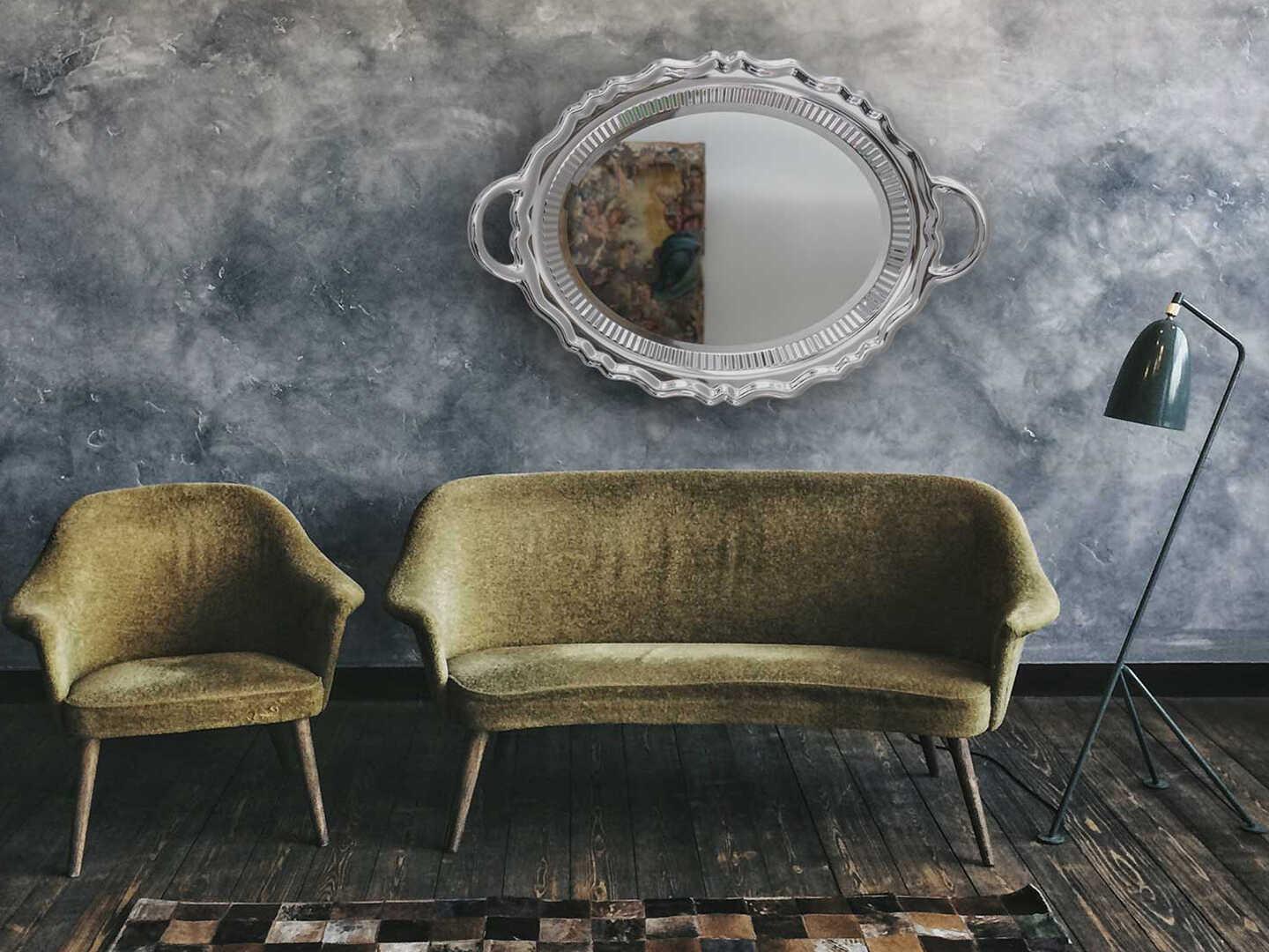 Qeeboo Plateau Silver Oval Wall Mirror