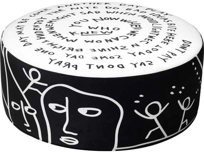 Qeeboo Linescapes Black White Dawn Upholstered Pouf