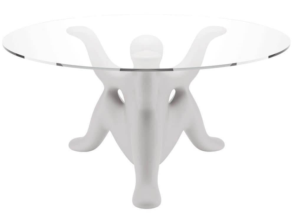Qeeboo Helpyourself Round Glass White Dining Table