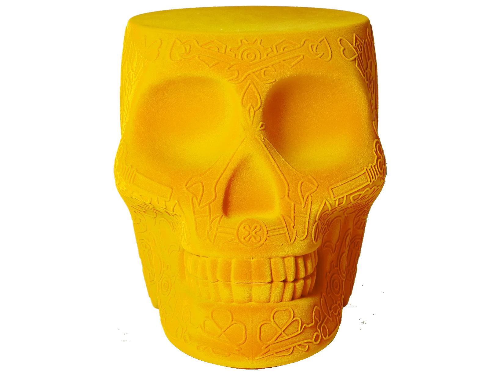 Qeeboo Mexico Dark Gold Velvet Upholstered Accent Stool and Side Table