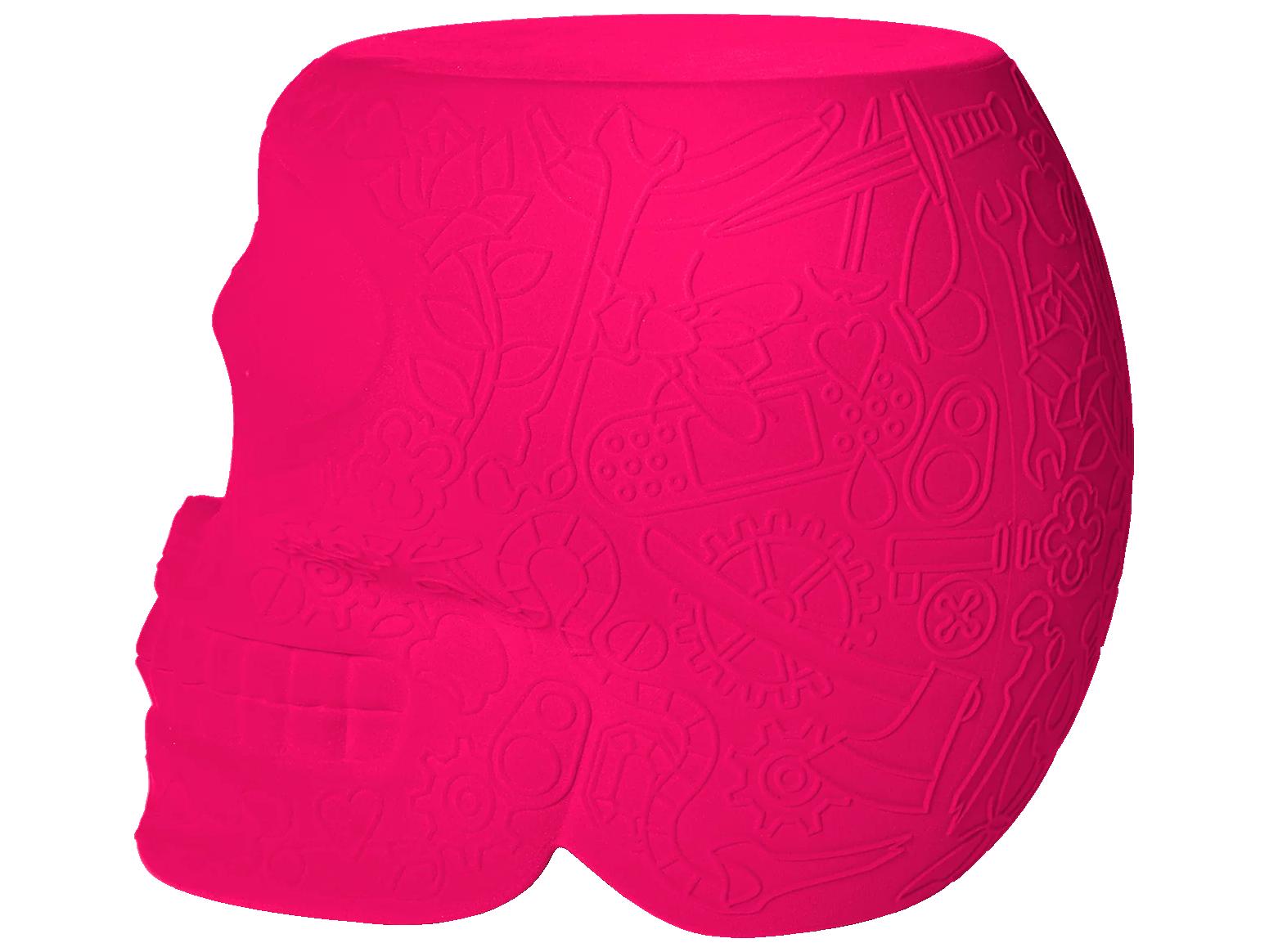 Qeeboo Mexico Fuchsia Velvet Pink Upholstered Accent Stool and Side Table