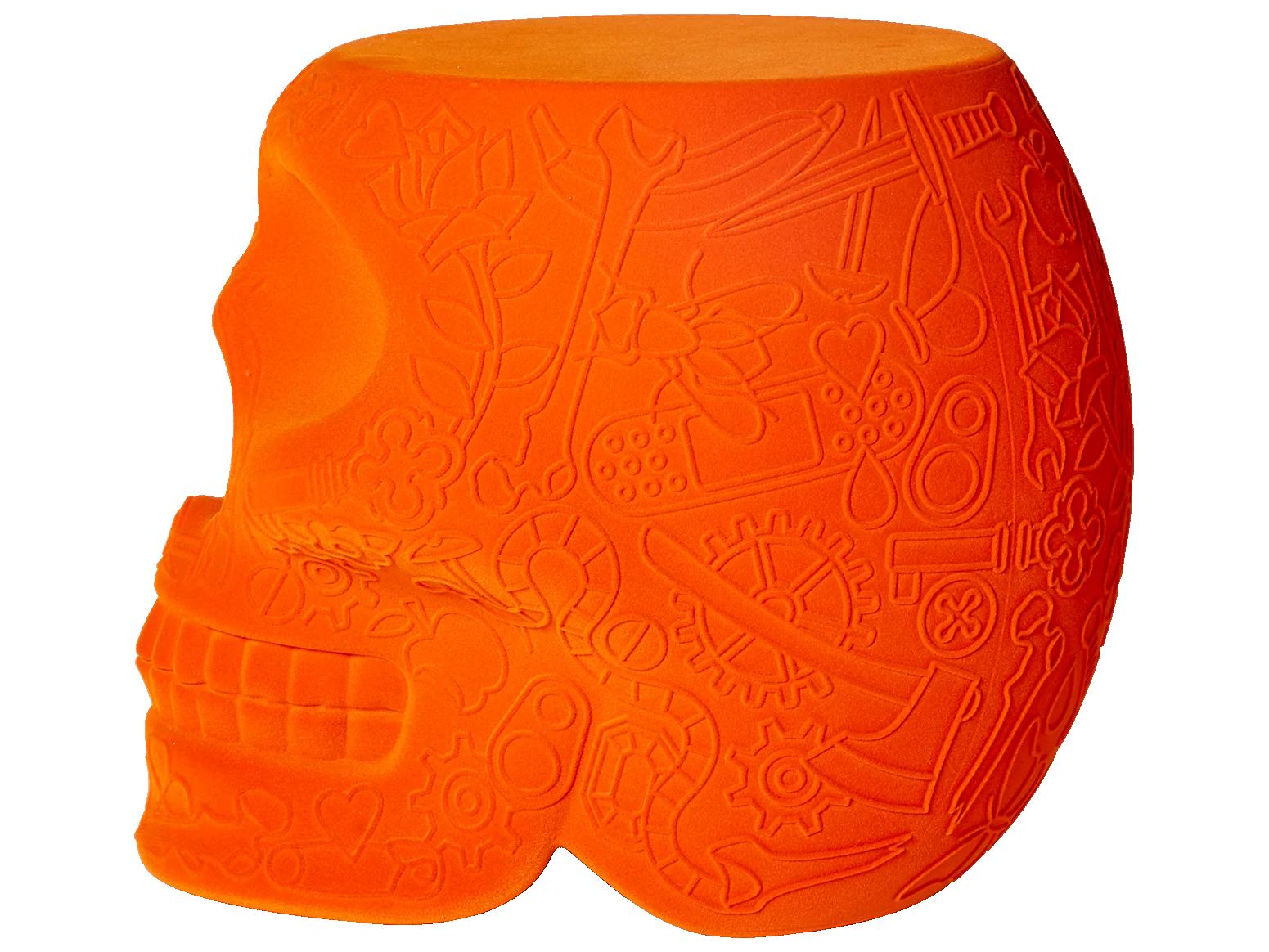 Qeeboo Mexico Orange Velvet Upholstered Accent Stool and Side Table