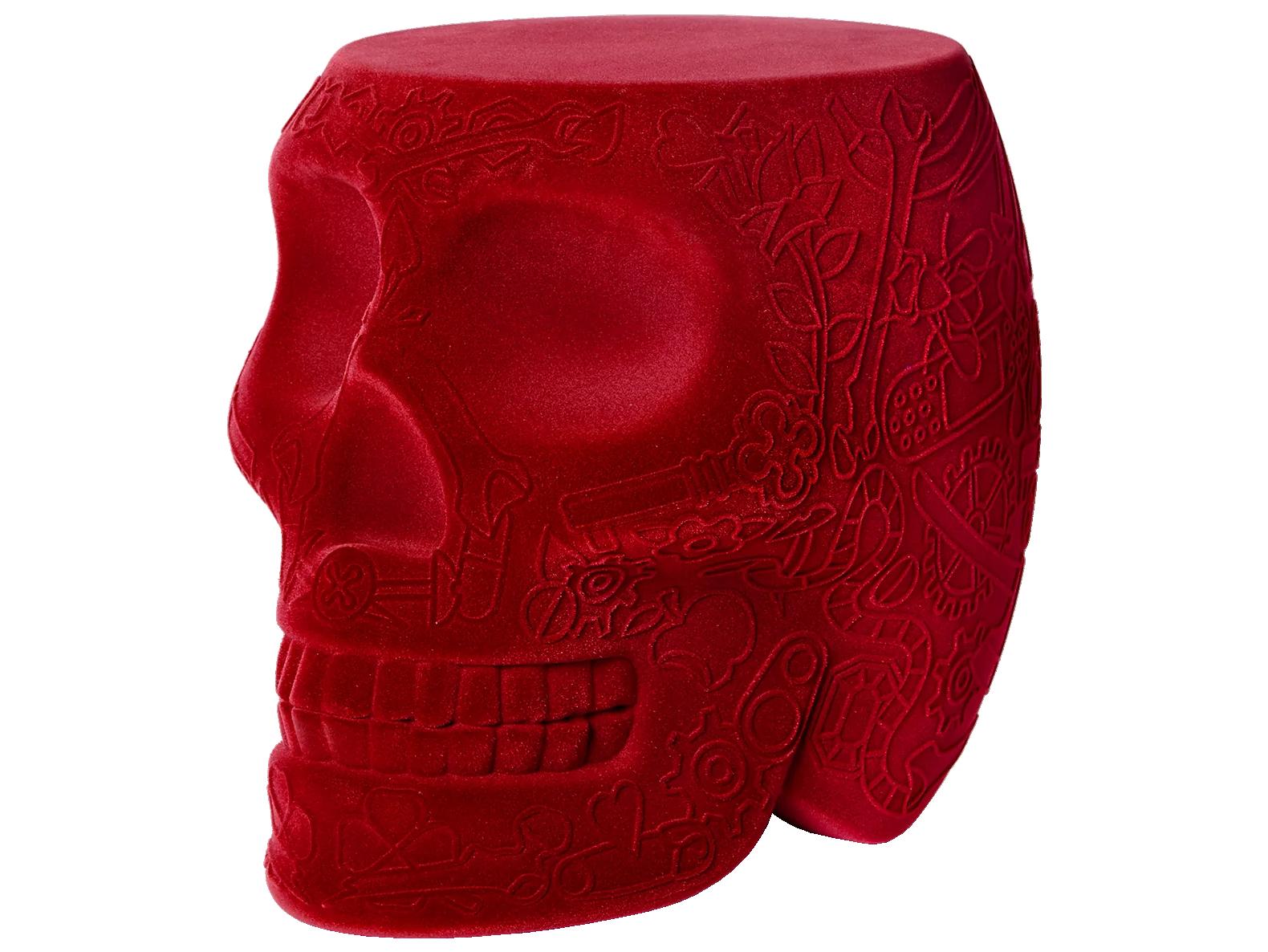 Qeeboo Mexico Red Velvet Upholstered Accent Stool and Side Table