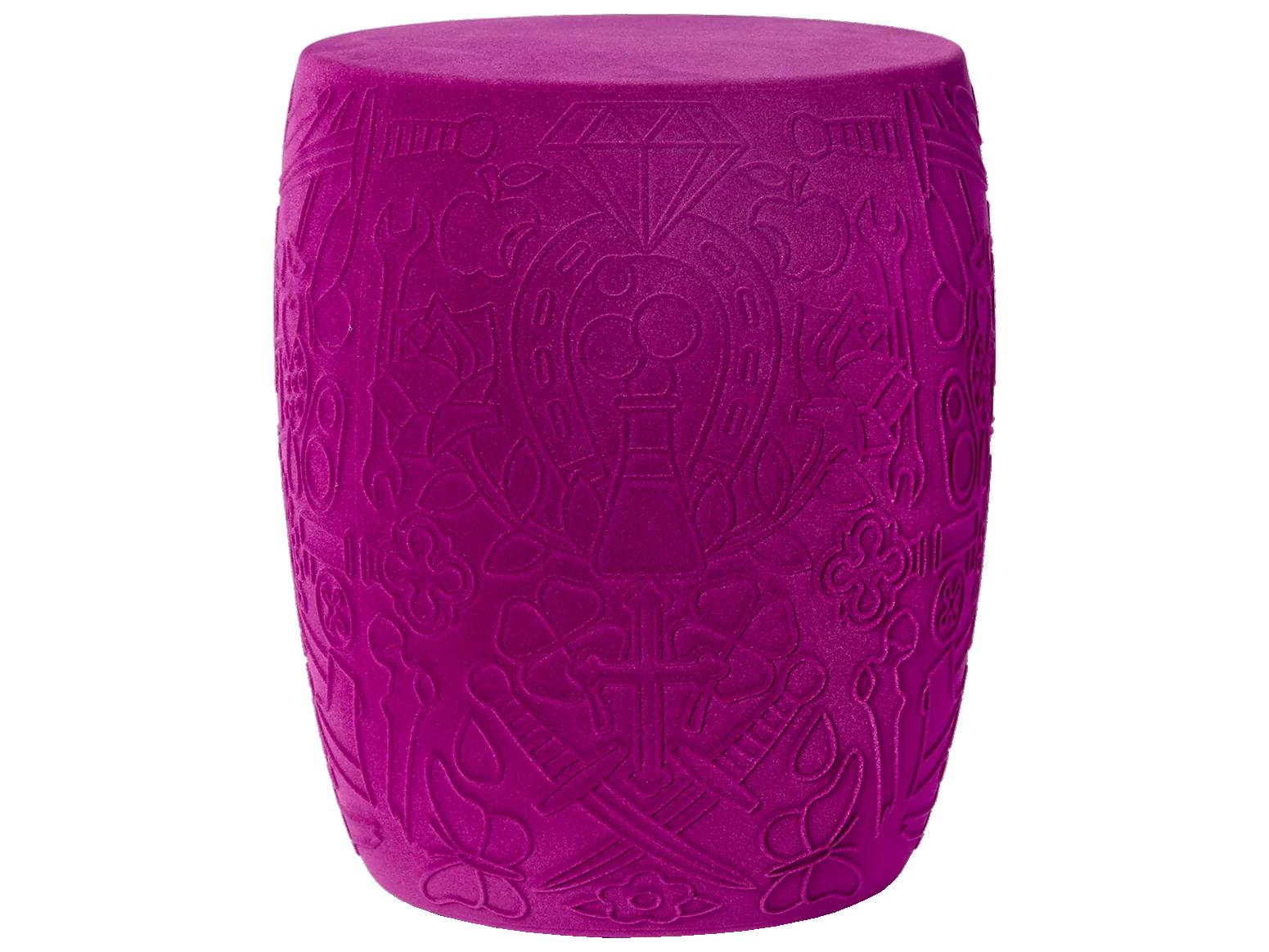 Qeeboo Mexico Violet Velvet Purple Upholstered Accent Stool and Side Table