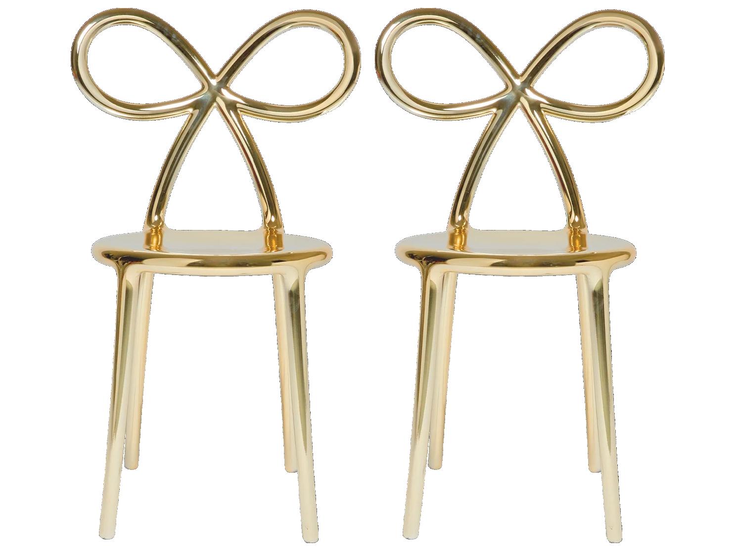 Qeeboo Ribbon Gold Armless Dining Chair (Set of 2)