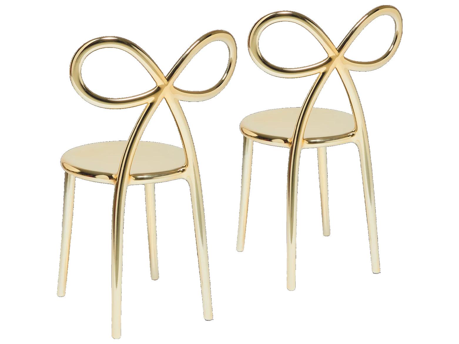 Qeeboo Ribbon Gold Armless Dining Chair (Set of 2)