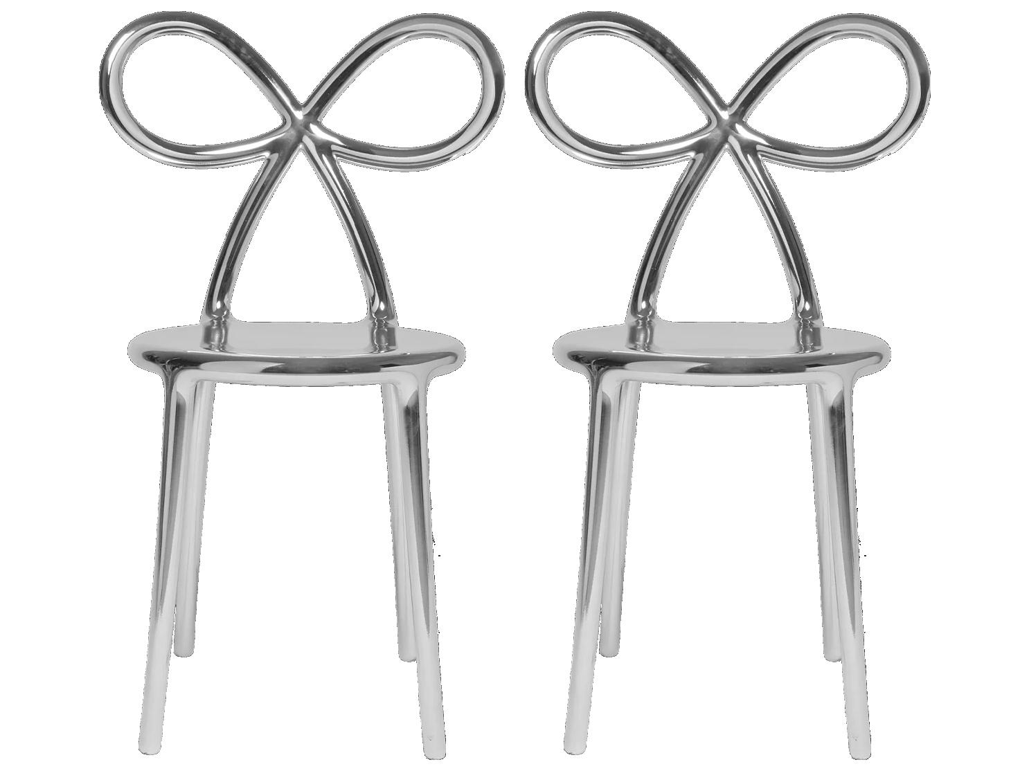 Qeeboo Ribbon Silver Armless Dining Chair (Set of 2)