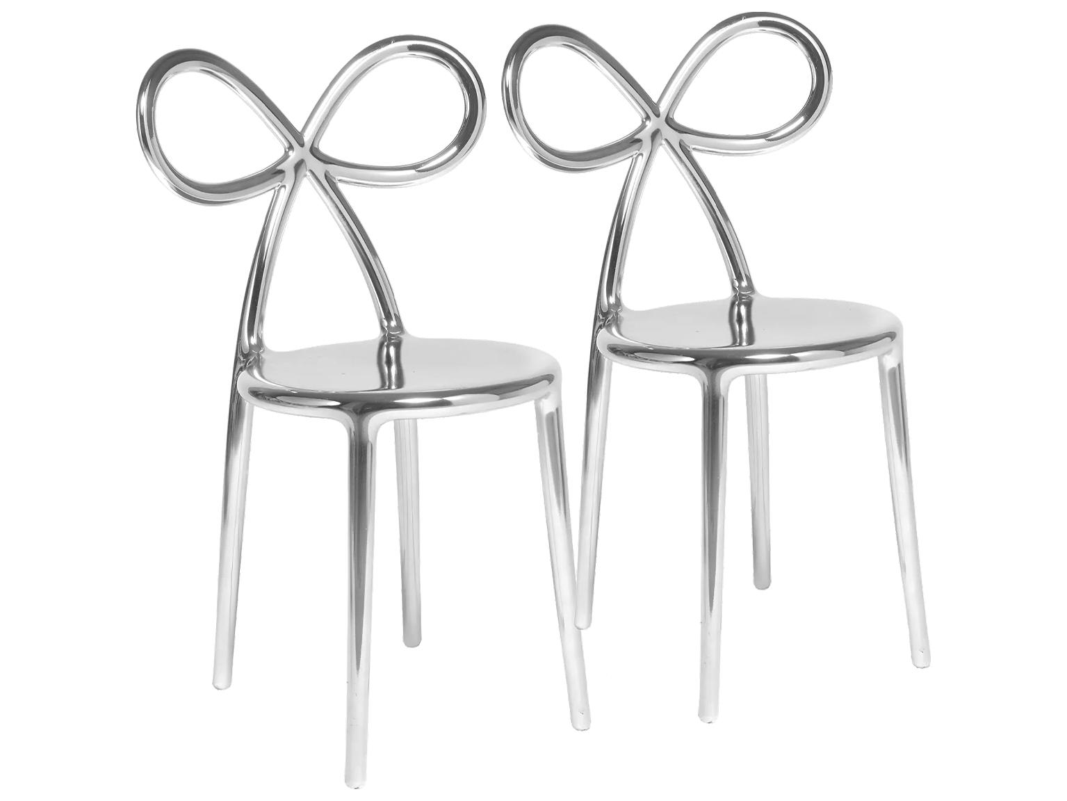 Qeeboo Ribbon Silver Armless Dining Chair (Set of 2)