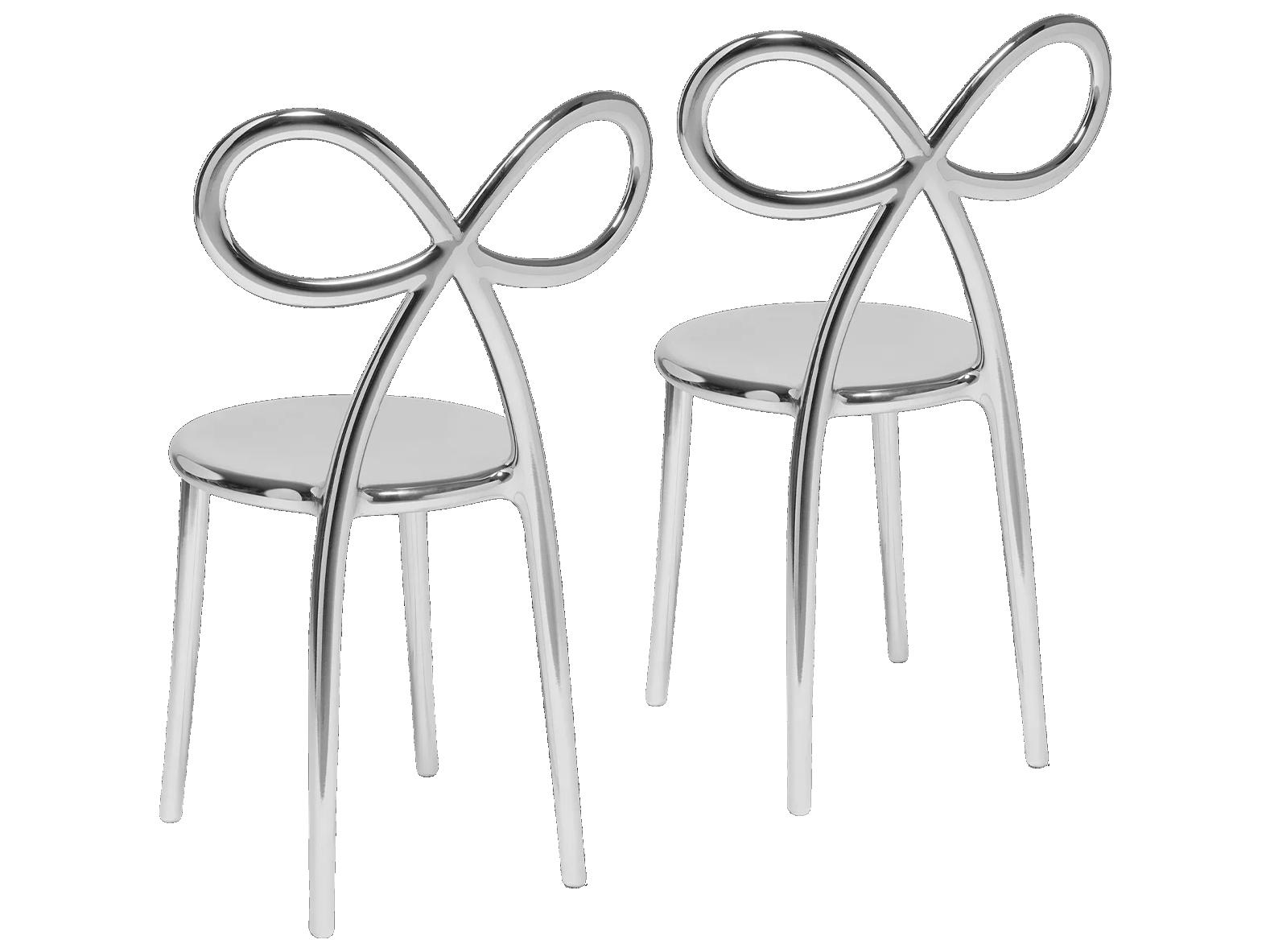 Qeeboo Ribbon Silver Armless Dining Chair (Set of 2)