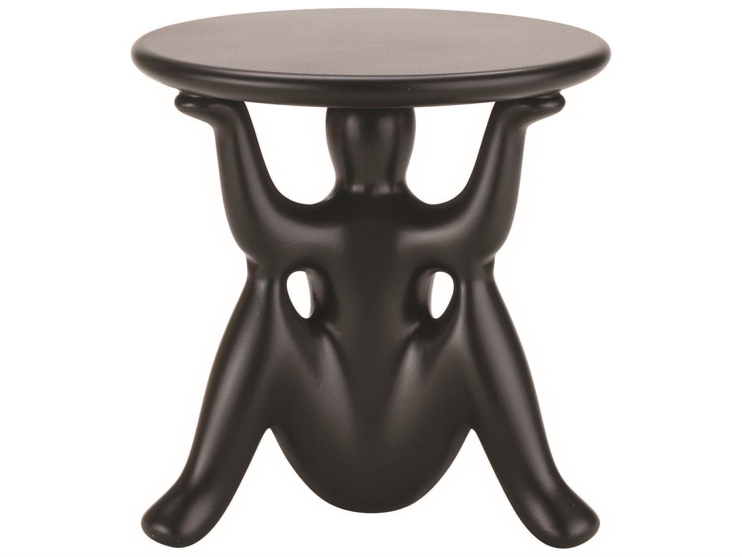 Qeeboo Outdoor Helpyourself Black Recycled Plastic Round End Table