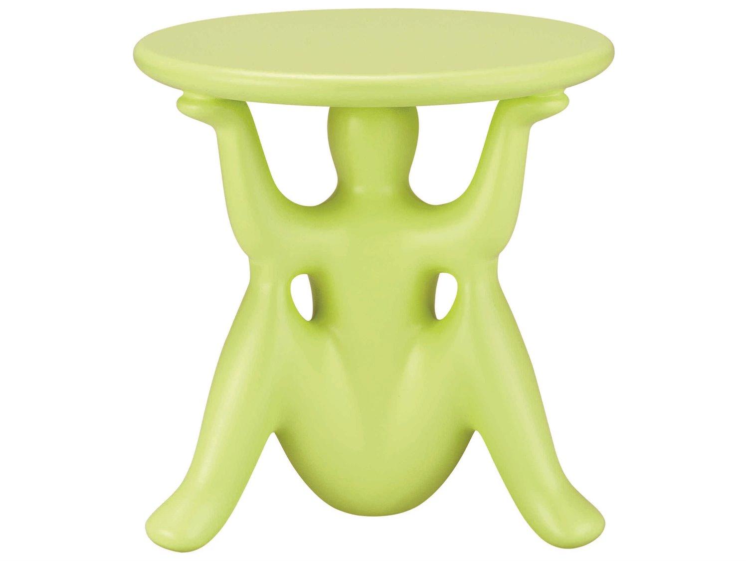 Qeeboo Outdoor Helpyourself Light Green Recycled Plastic Round End Table