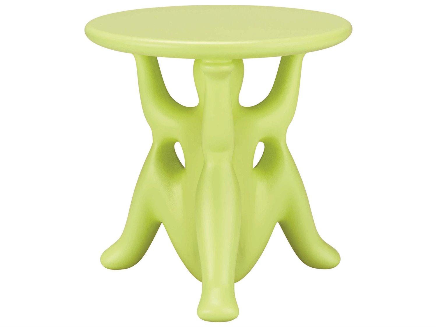 Qeeboo Outdoor Helpyourself Light Green Recycled Plastic Round End Table