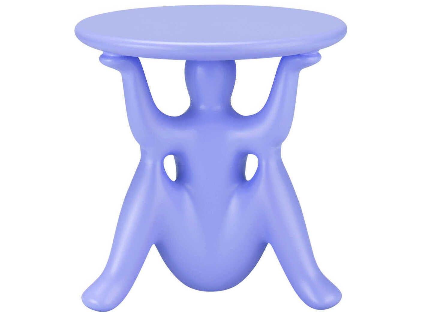 Qeeboo Outdoor Helpyourself Light Blue Recycled Plastic Round End Table