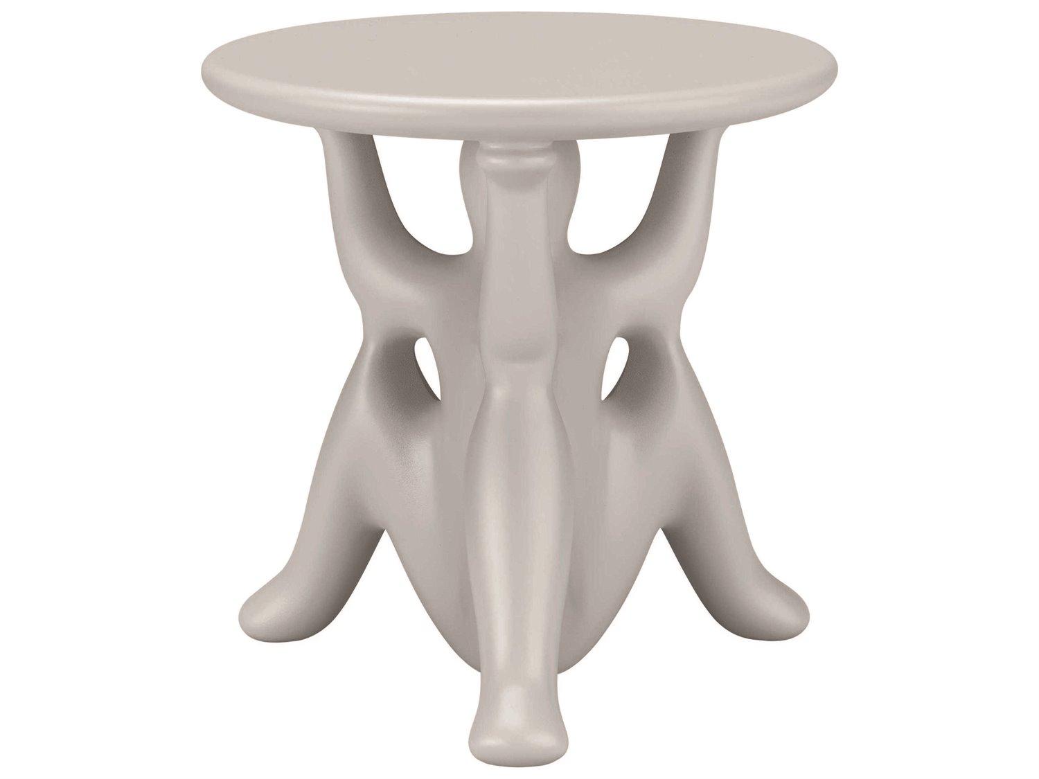 Qeeboo Outdoor Helpyourself Light Grey Recycled Plastic Round End Table