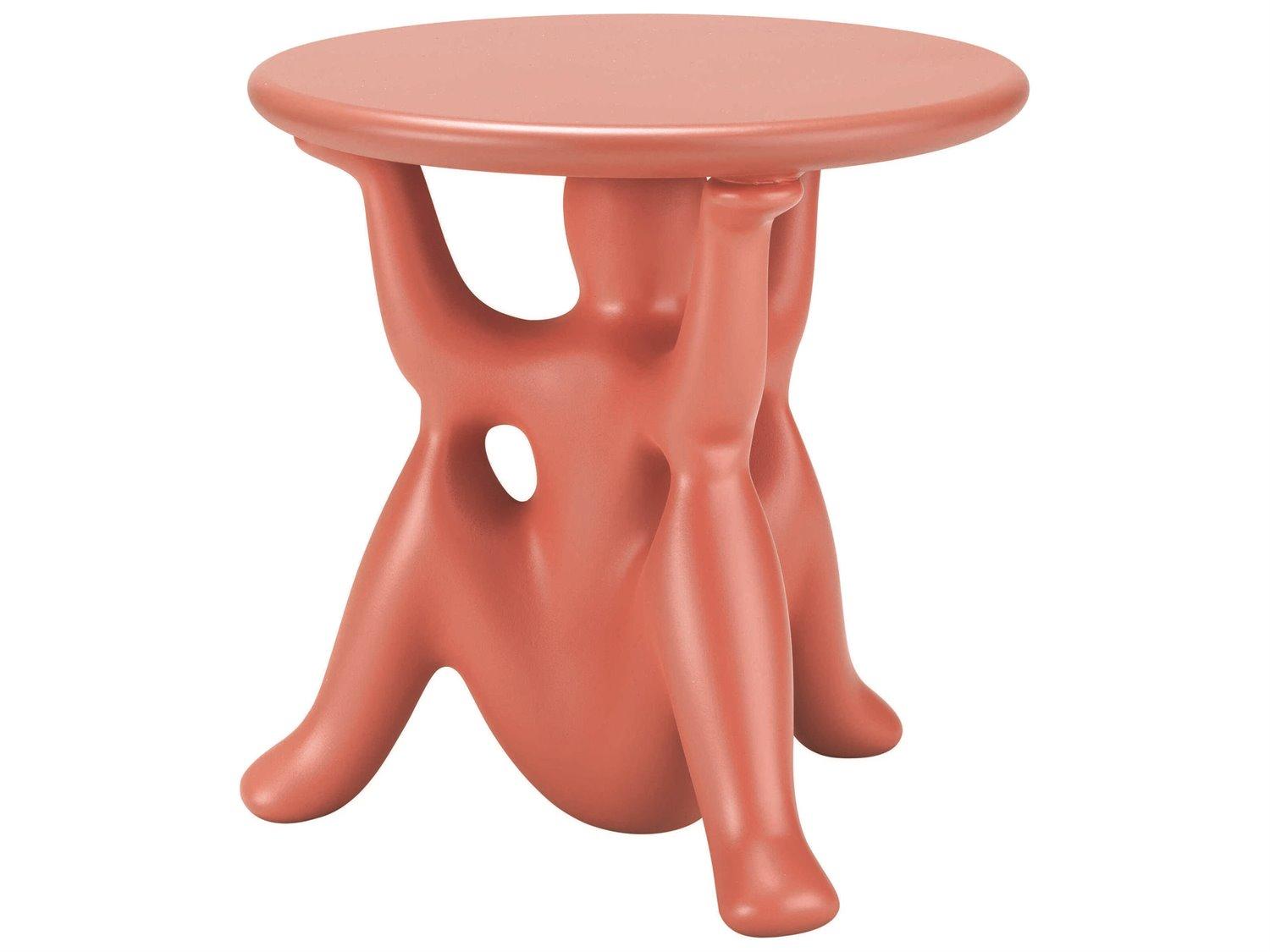 Qeeboo Outdoor Helpyourself Terracotta Recycled Plastic Round End Table