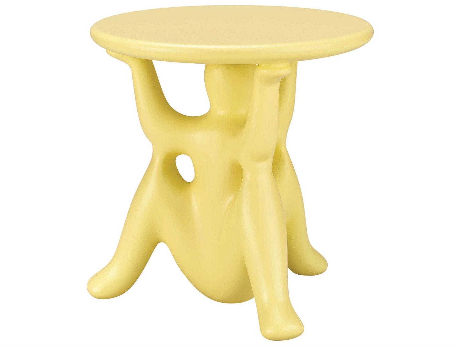 Qeeboo Outdoor Helpyourself Yellow Recycled Plastic Round End Table