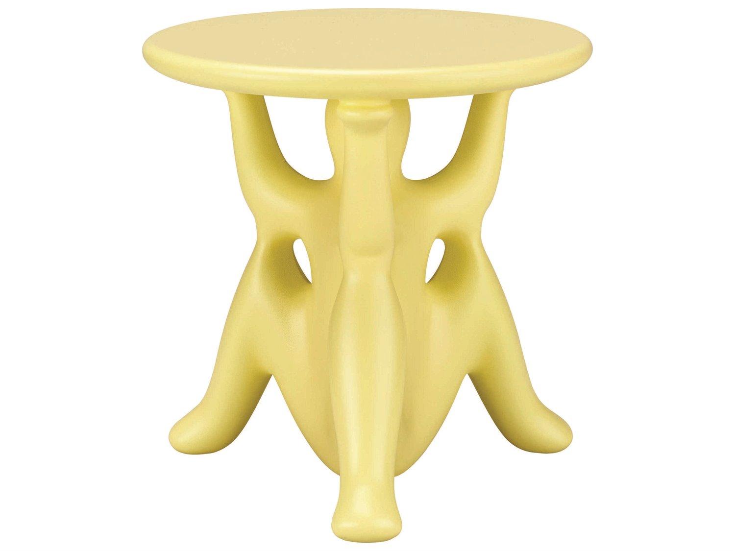 Qeeboo Outdoor Helpyourself Yellow Recycled Plastic Round End Table