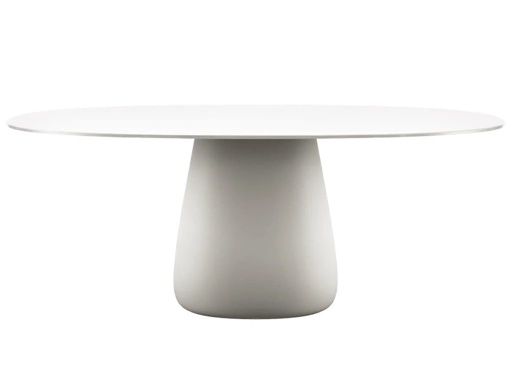 Qeeboo Outdoor Cobble White Warm Recycled Plastic Oval Dining Table