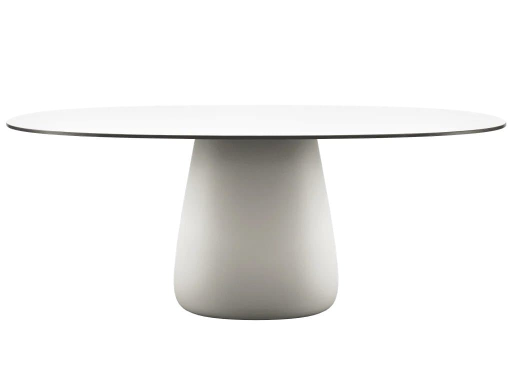 Qeeboo Outdoor Cobble Warm White Black Stratified Recycled Plastic Oval Dining Table