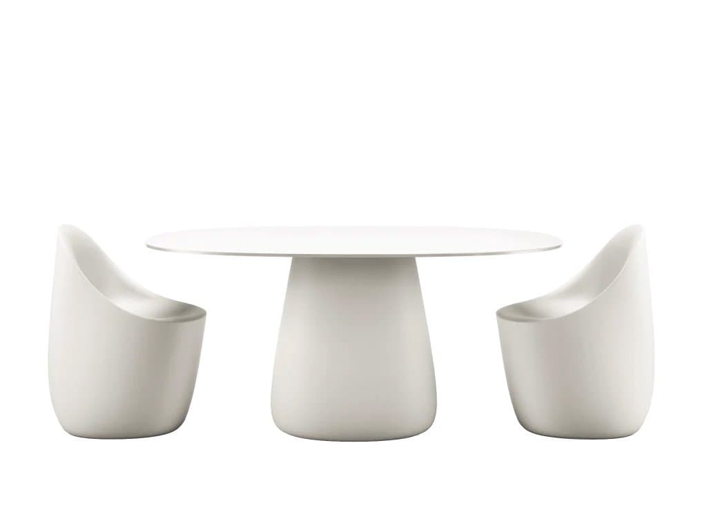 Qeeboo Outdoor Cobble White Warm Recycled Plastic Oval Dining Table