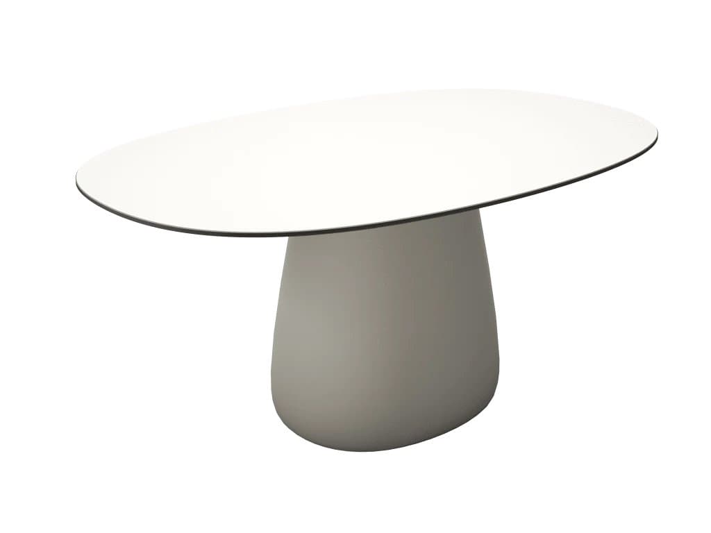 Qeeboo Outdoor Cobble Warm White Black Stratified Recycled Plastic Oval Dining Table
