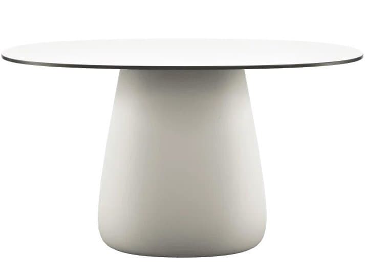 Qeeboo Outdoor Cobble Warm White Black Stratified Recycled Plastic Oval Dining Table