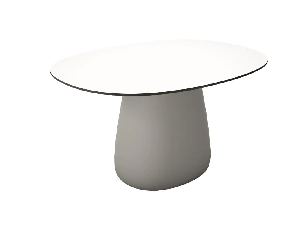 Qeeboo Outdoor Cobble Warm White Black Stratified Recycled Plastic Oval Dining Table