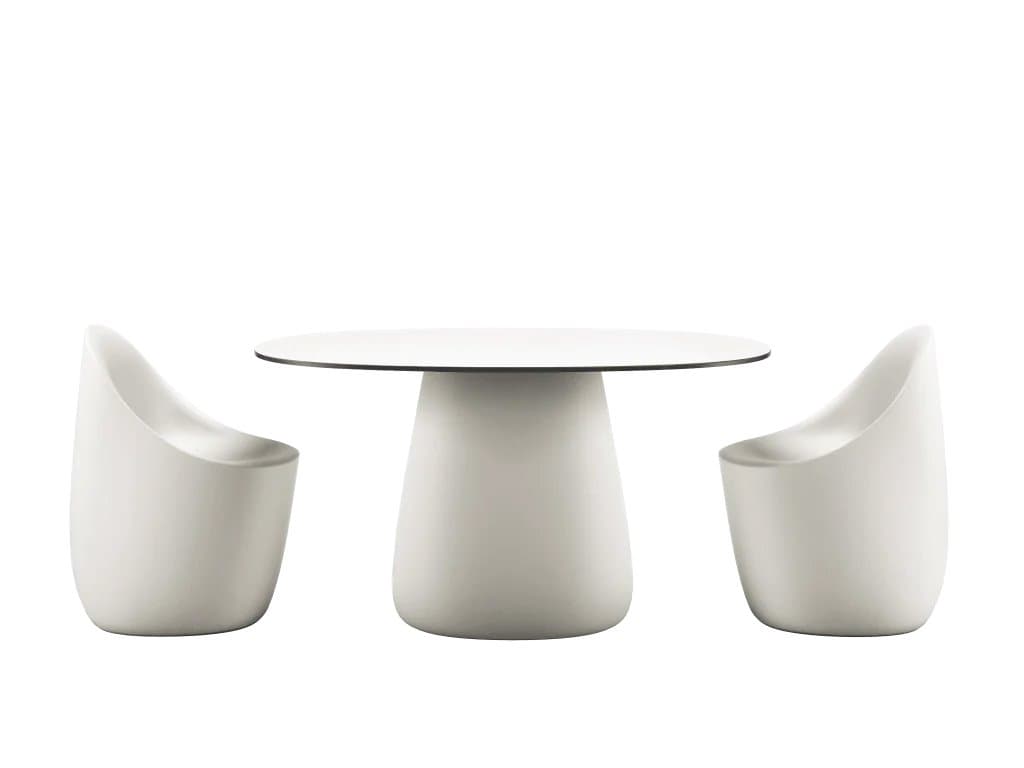 Qeeboo Outdoor Cobble Warm White Black Stratified Recycled Plastic Oval Dining Table