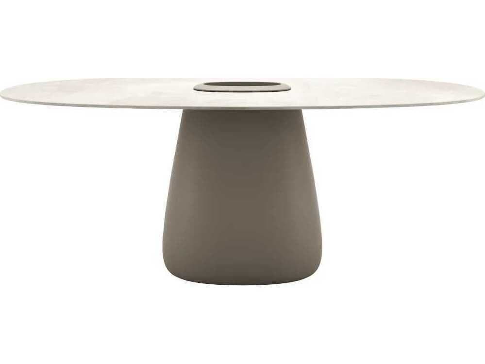 Qeeboo Outdoor Cobble Ivory Recycled Plastic Oval Dining Table