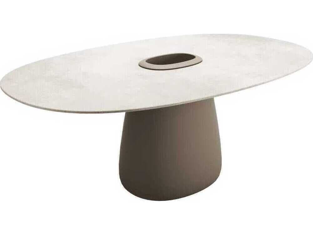 Qeeboo Outdoor Cobble Ivory Recycled Plastic Oval Dining Table