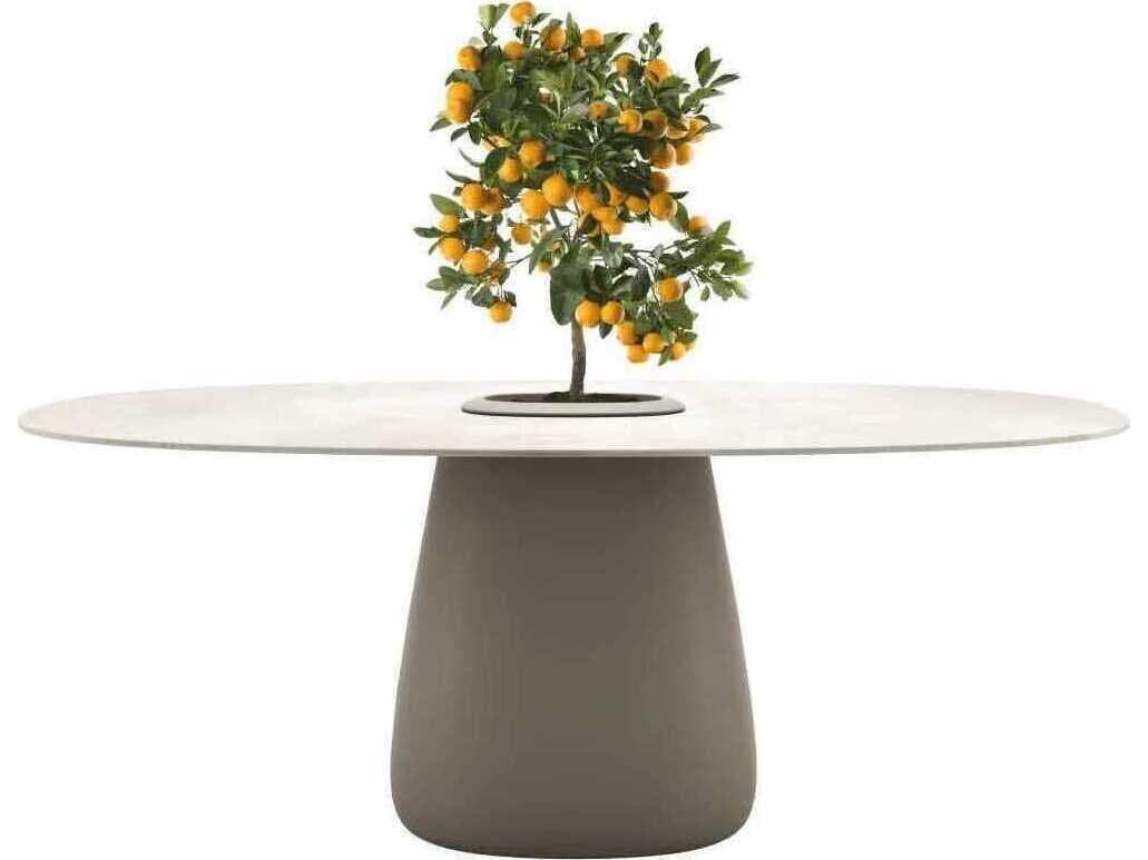 Qeeboo Outdoor Cobble Ivory Recycled Plastic Oval Dining Table