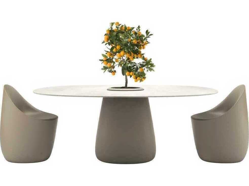 Qeeboo Outdoor Cobble Ivory Recycled Plastic Oval Dining Table