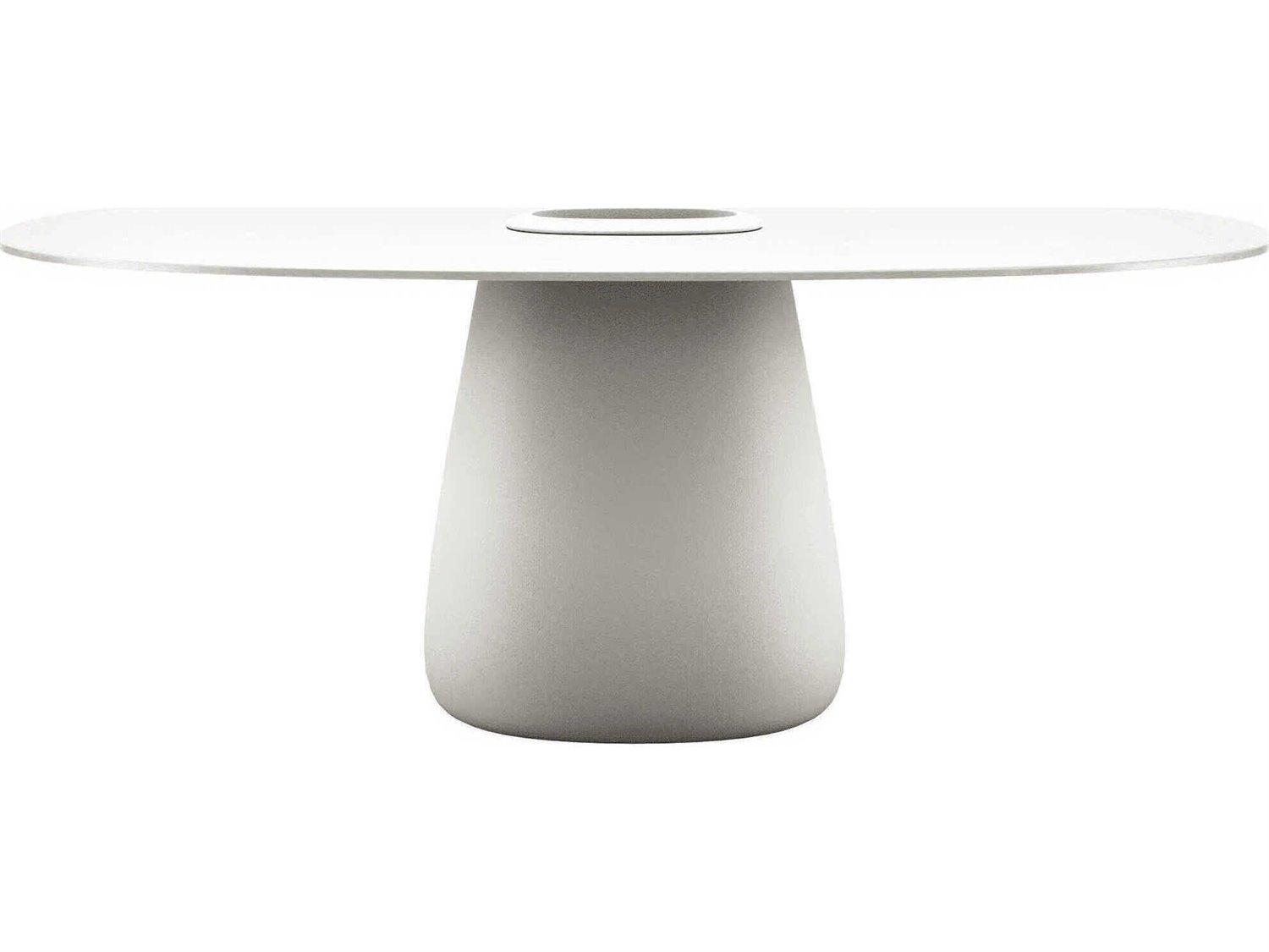 Qeeboo Outdoor Cobble White Warm Recycled Plastic Oval Dining Table