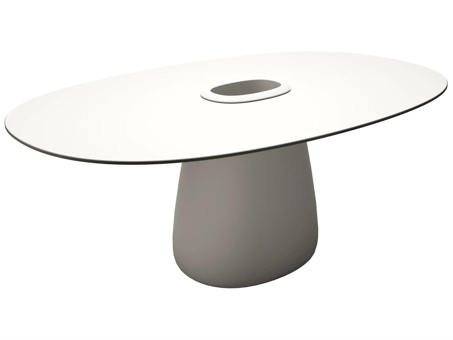 Qeeboo Outdoor Cobble Warm White Black Stratified Recycled Plastic Oval Dining Table
