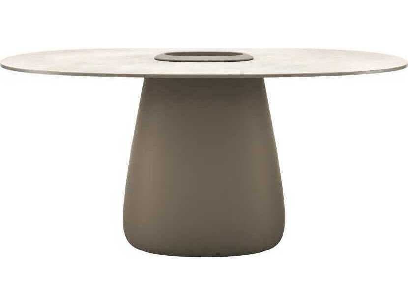 Qeeboo Outdoor Cobble Ivory Recycled Plastic Oval Dining Table