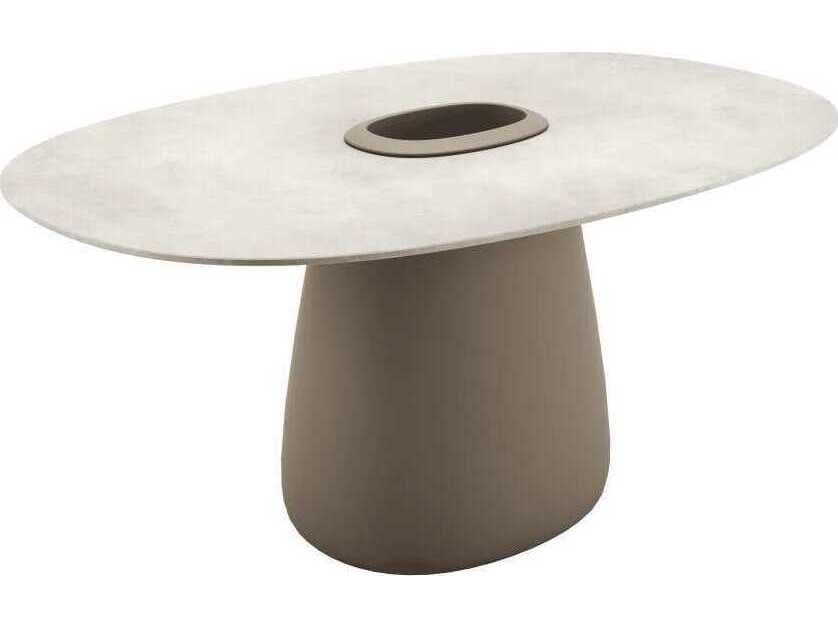 Qeeboo Outdoor Cobble Ivory Recycled Plastic Oval Dining Table