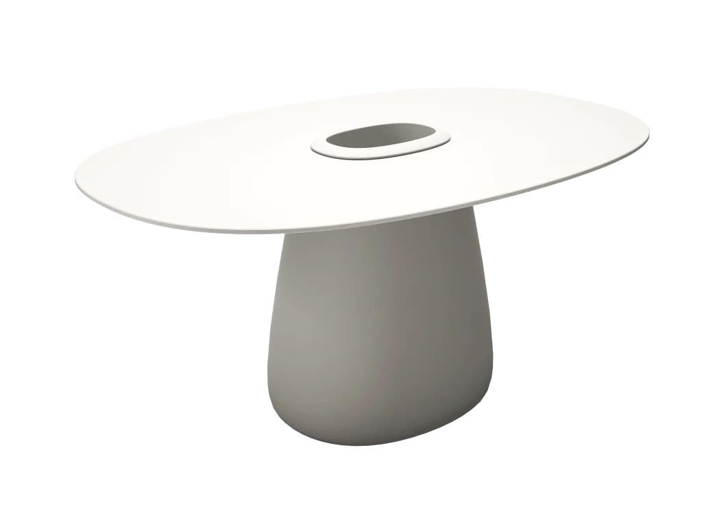 Qeeboo Outdoor Cobble White Warm Recycled Plastic Oval Dining Table