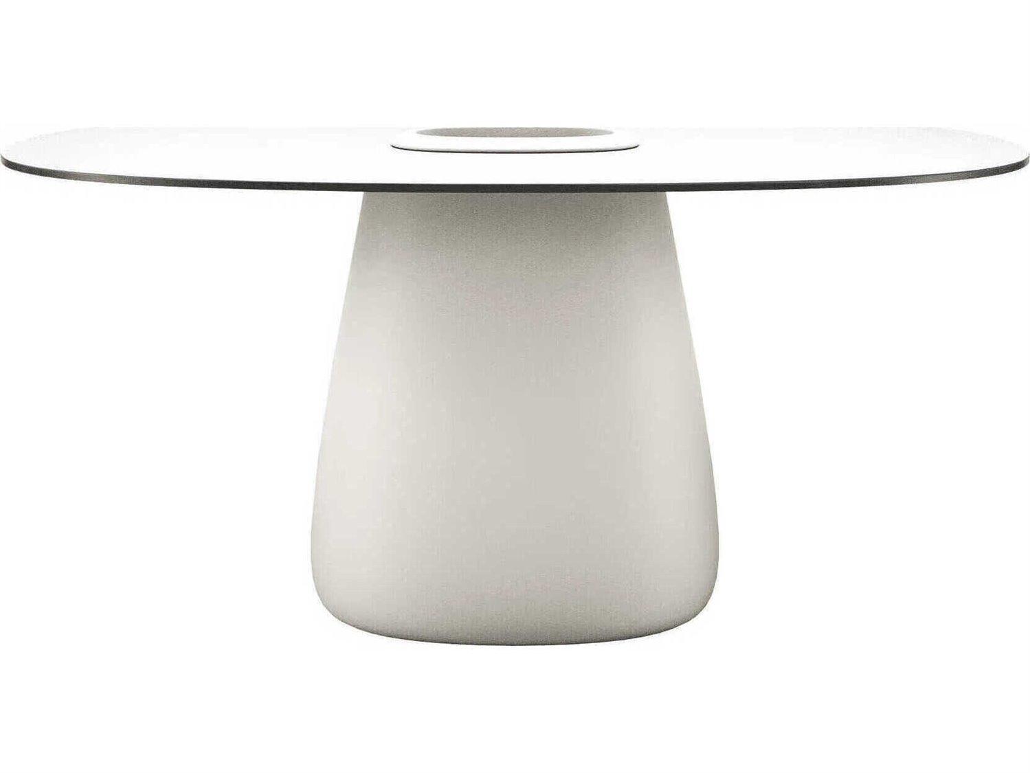 Qeeboo Outdoor Cobble Warm White Black Stratified Recycled Plastic Oval Dining Table