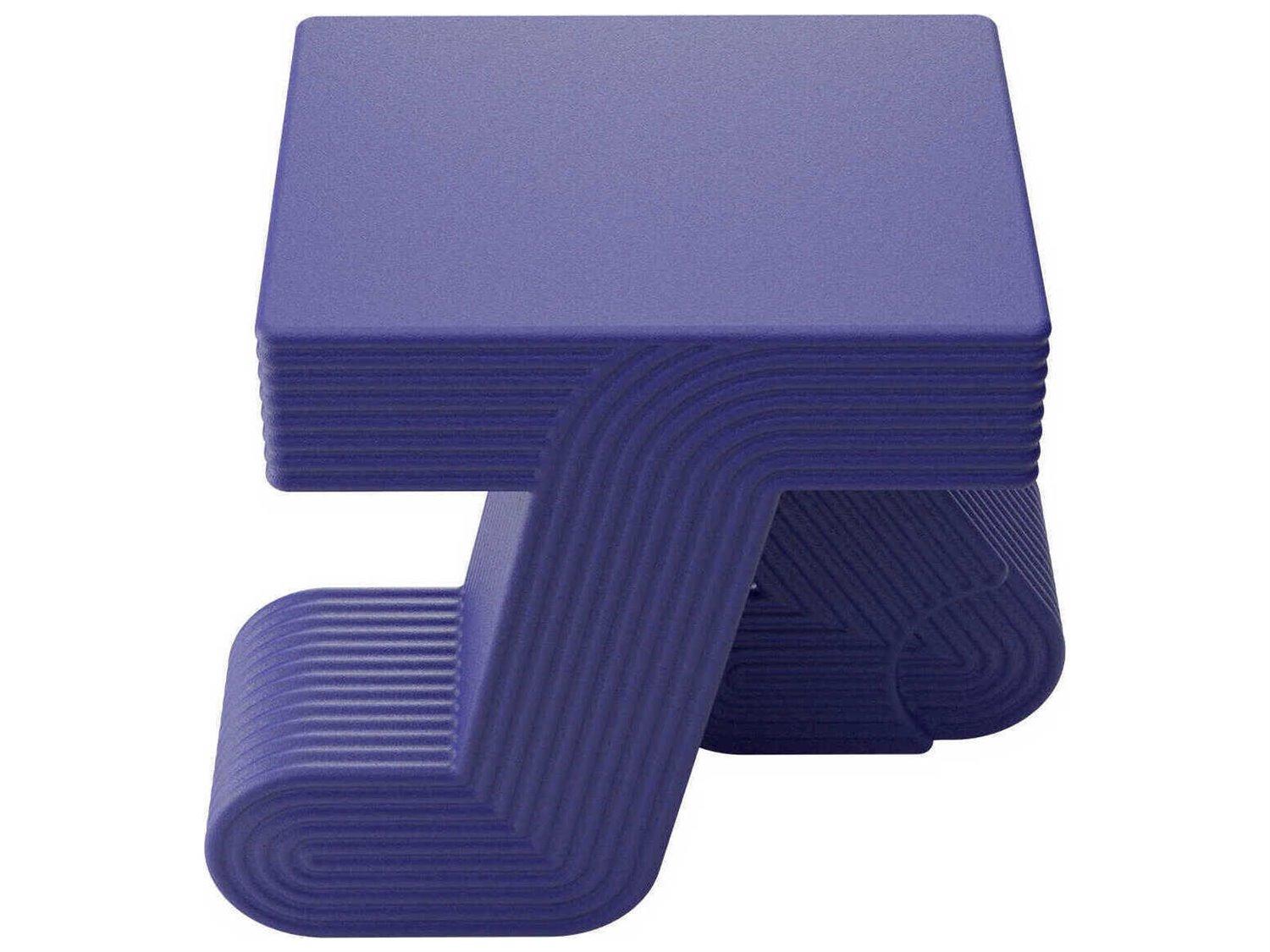 Qeeboo Outdoor Walking Blue Velvet Recycled Plastic Square End Table