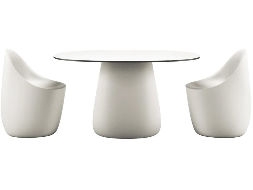 Qeeboo Outdoor Cobble Warm White Black Stratified Recycled Plastic Dining Set