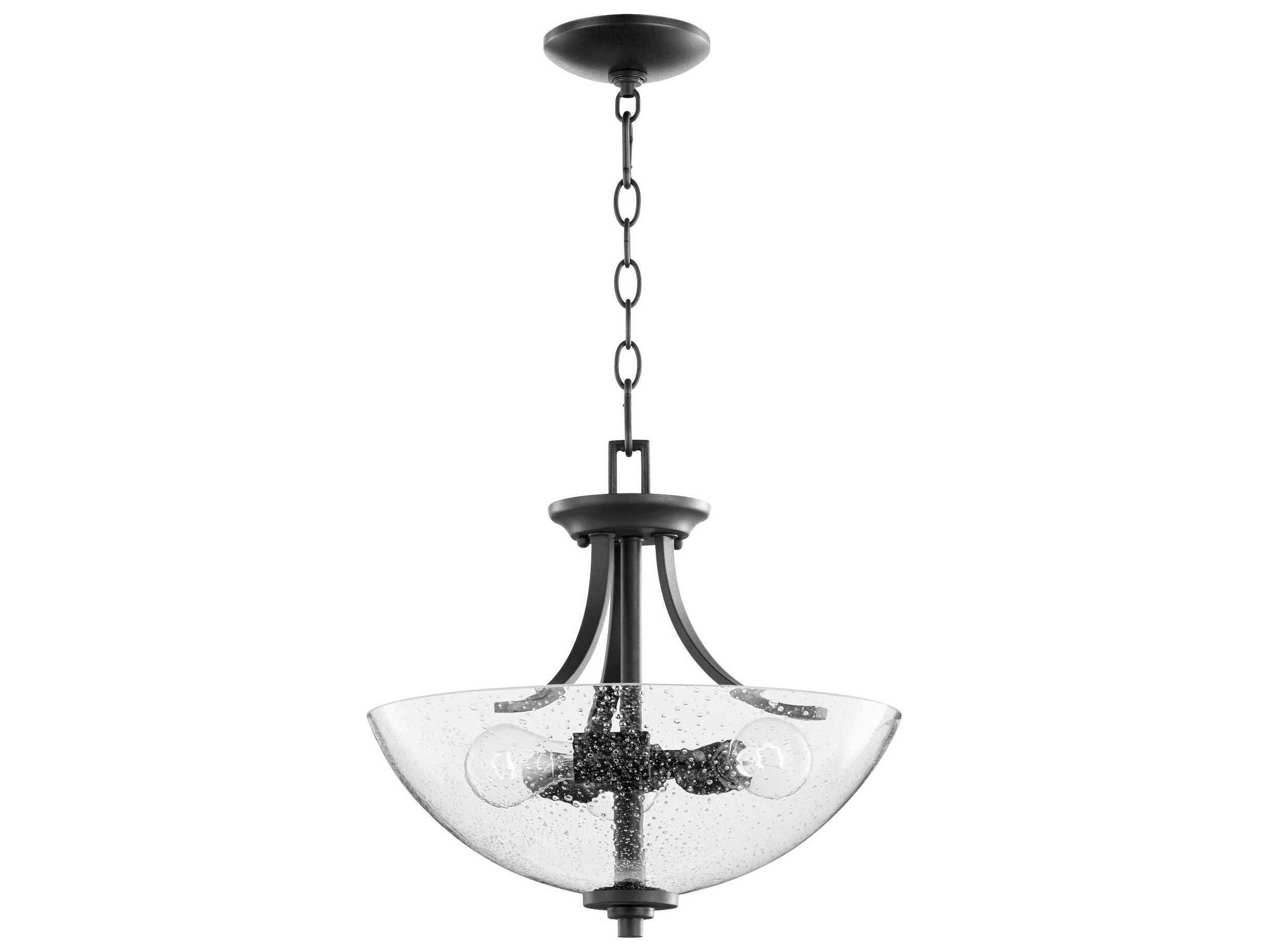 Quorum Reyes 3-Light Noir With Clear Seeded Glass Bowl Pendant