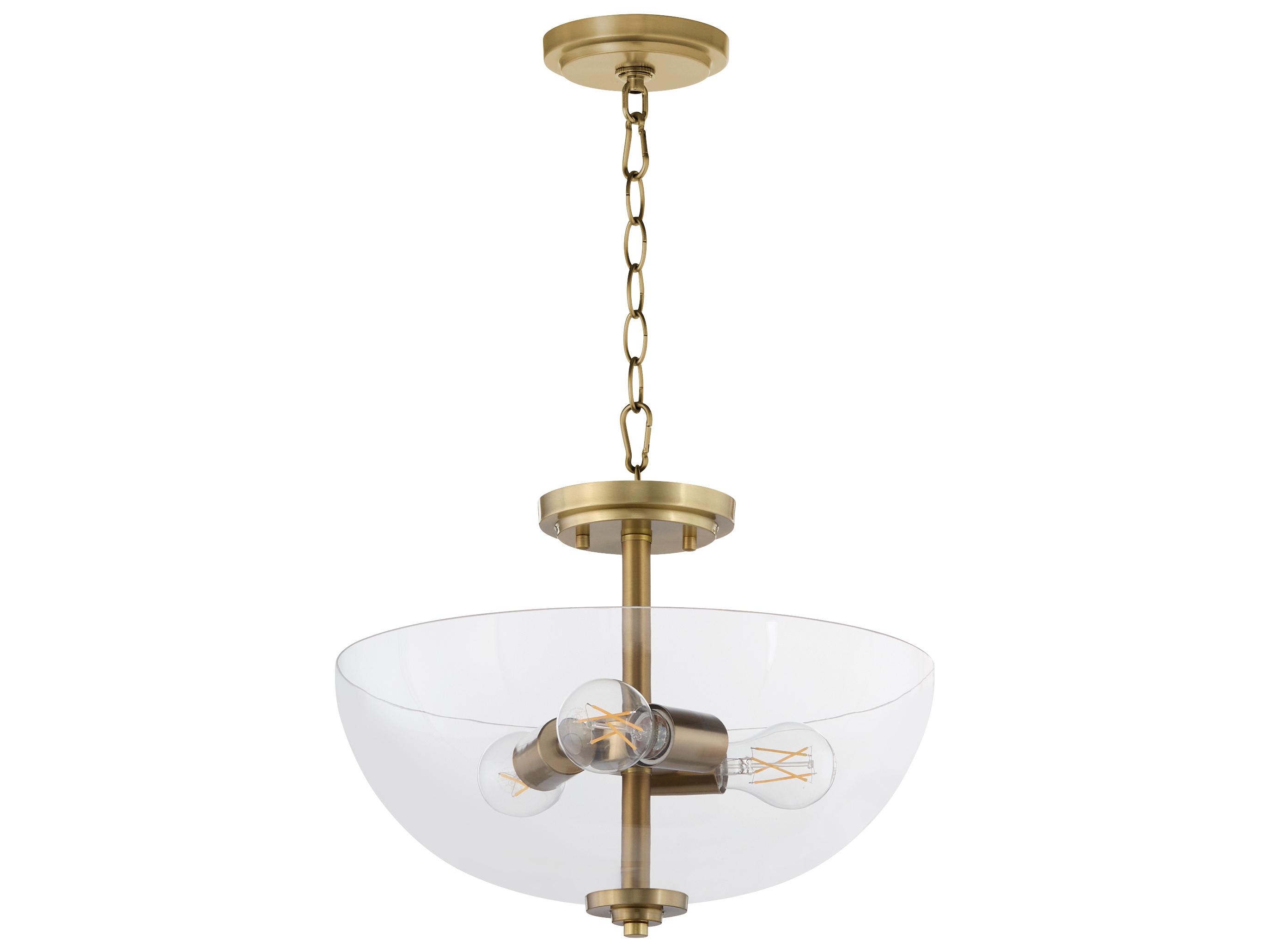 Quorum Adams 3-Light Aged Brass Bowl Pendant